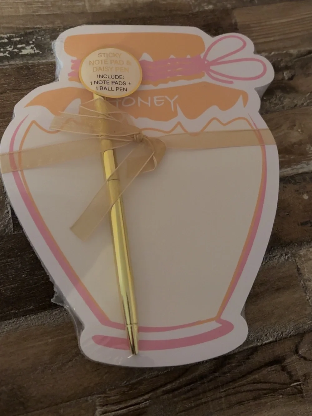 Honey Jar Sticky Note Pad with Gold Daisy Pen - Pink Accent